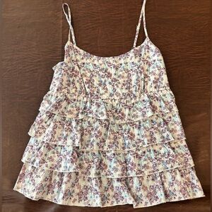 Like New! Esprit White Pink and Purple Ruffled Camisole Tank